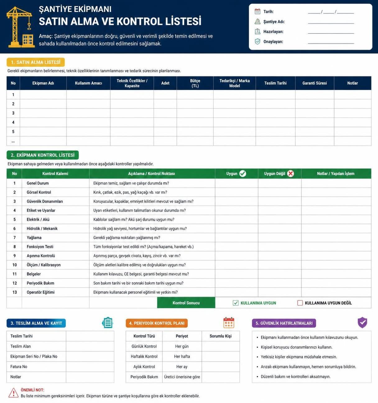 şantiye ekipmanı satın alma kontrol listesi hazırlama adımlarını ve dikkat edilmesi gereken noktaları öğrenin. projeleriniz için etkili ve kapsamlı kontrol listesi oluşturun.