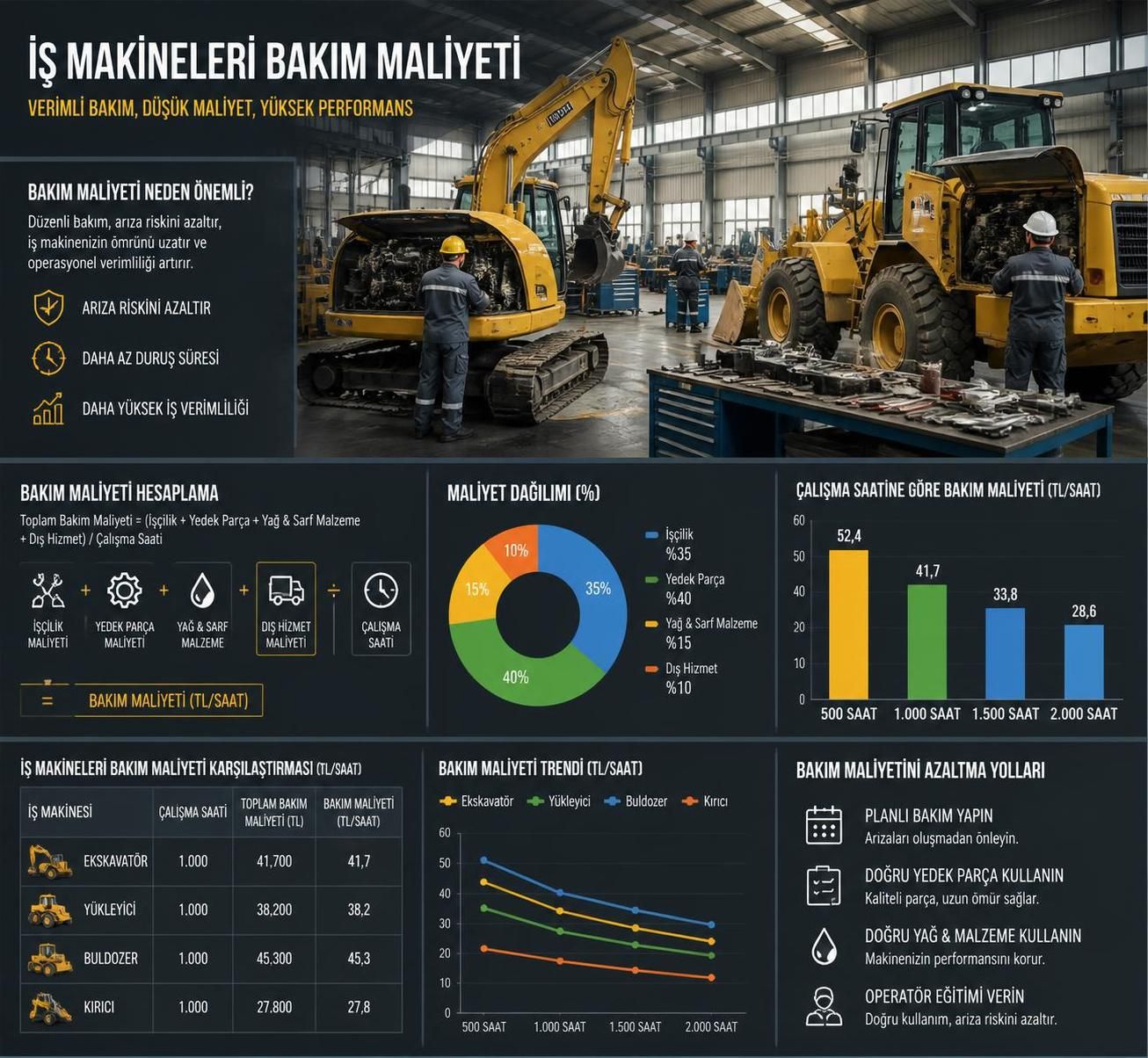 iş makinesi bakım maliyeti nasıl hesaplanır ve maliyetleri düşürmek için etkili yöntemler nelerdir? bu rehberde, bakım süreçlerini optimize ederek tasarruf sağlamanın yollarını öğrenin.